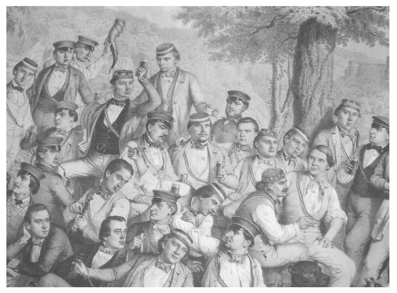 Semesterlithographie der Rhenania Heidelberg, 1852, Ausschnitt, Archiv der Rhenania